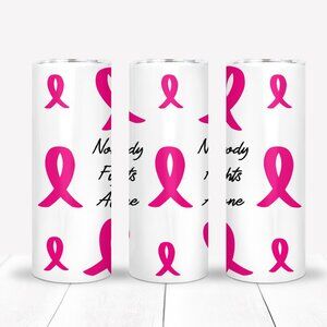 Travel tumbler gift set,  "Nobody Fights Alone", October Pink